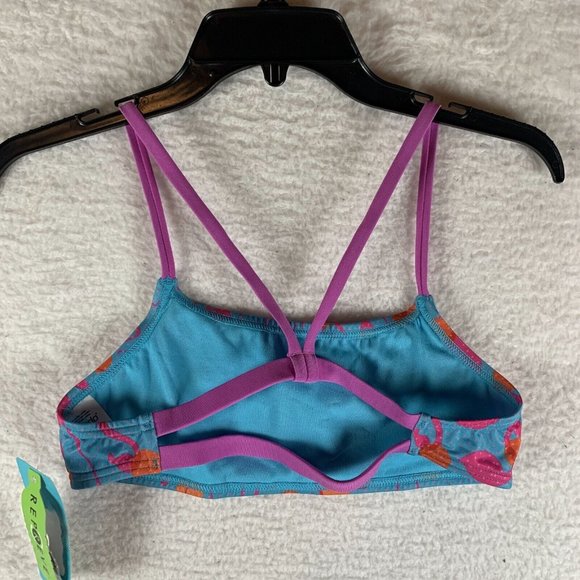 Speedo Bikini Top Women's Medium Blue Flamingo Dot Fixed Back Performance 8066 - Picture 2 of 6